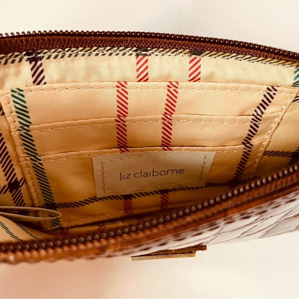Liz Claiborne Brown Crocodile Embossed Leather Clutch - Picture 3 of 5